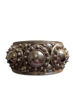 Rare Vintage Antique Siam Sterling Silver 64g 7" Wide Cuff Bracelet